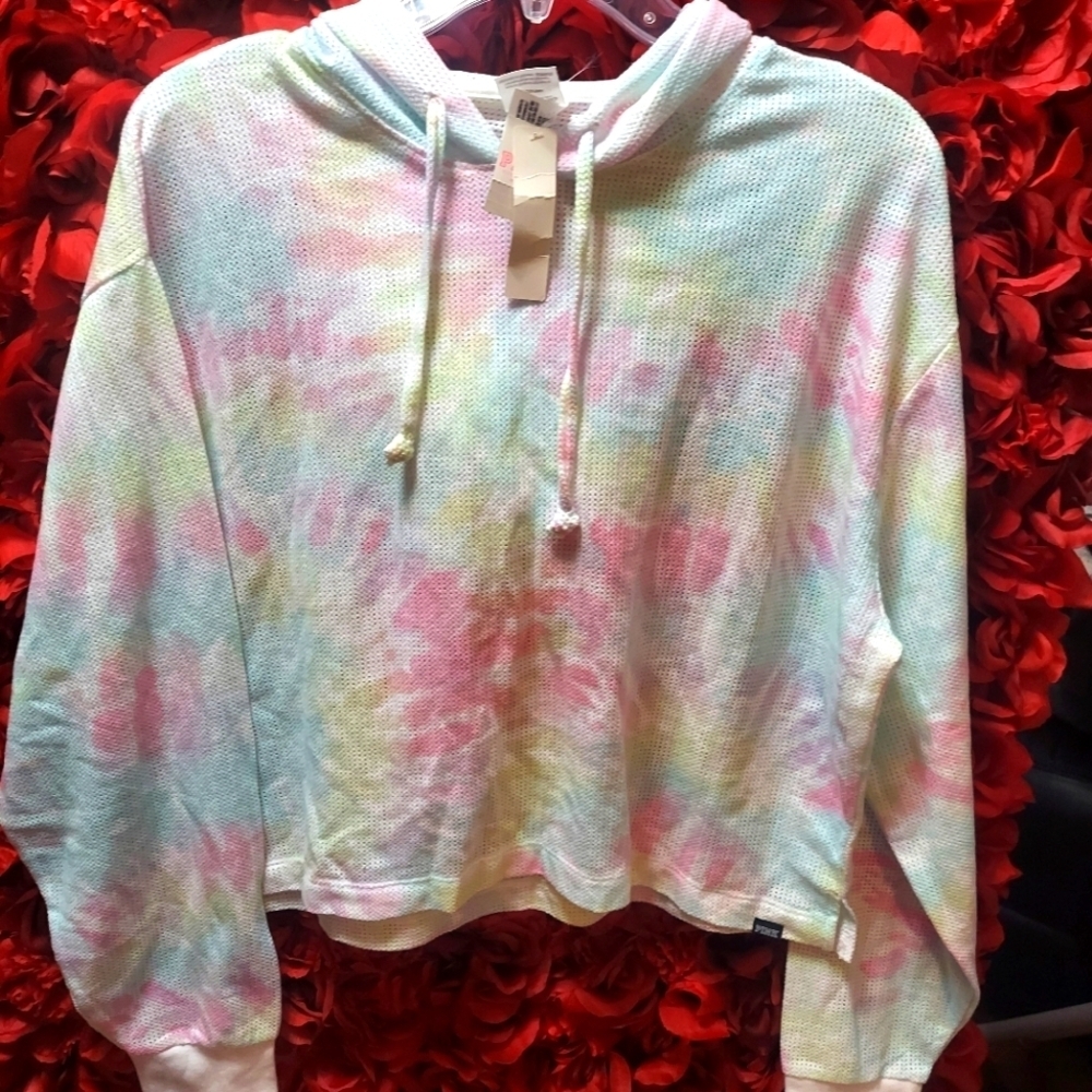 Pink NWT Netted Crop Hooded Sweatshirt Pullover